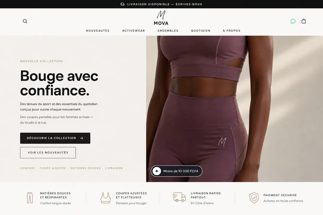 Boutique MOVA créée avec Shopilite